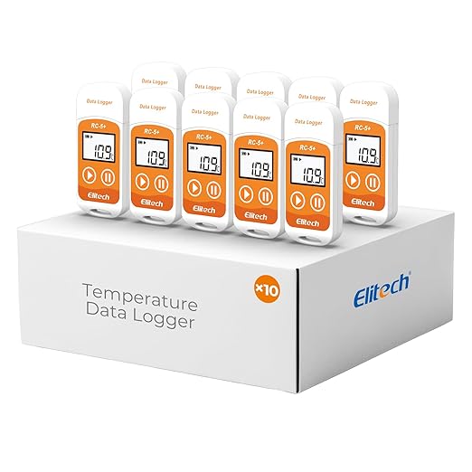 Elitech Default Fahrenheit 10PACK RC-5+ Digital PDF USB Temperature Data Logger Reusable Recorder Range -22℉~158℉ Refrigerator Temperature Monitor 32000 Points Auto-generated PDF & CSV Report by Elitech