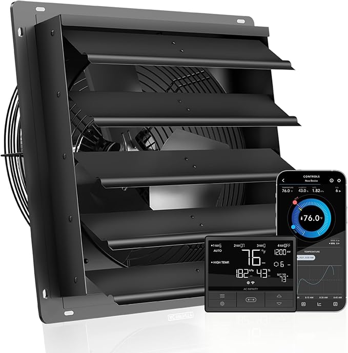 AC Infinity AIRLIFT T20, Shutter Exhaust Fan 20" with WiFi Temperature Humidity Controller, EC-Motor Wall Mount Ventilation and Cooling for Sheds, Attics, Workshops, and Greenhouses by ACInfinity