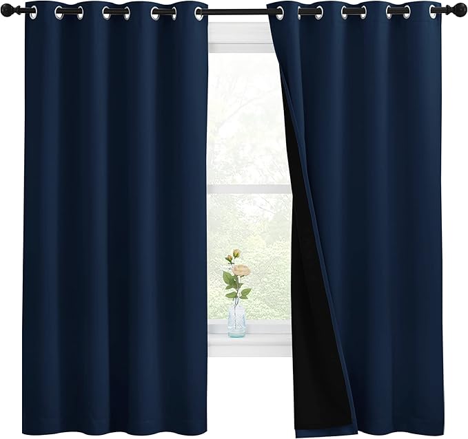 NICETOWN 100% Blackout Curtain Panels, Thermal Insulated Black Liner Curtains for Nursery Room, Noise Reducing and Cold Blocking Drapes for Windows (Navy Blue, Set of 2, 55-inch Wide by 68-inch Long) by NICETOWN