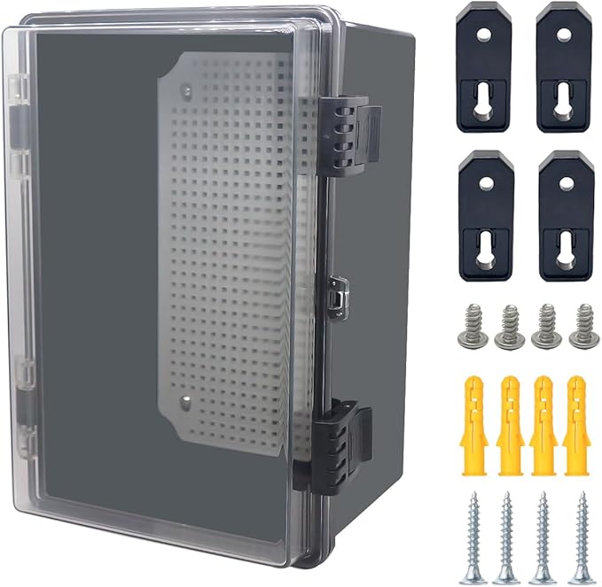 Junction Box, Hinged Black Clear Cover IP67 Waterproof ABS Project Box with Mounting Plate Electrical Box Enclosure with Wall Bracket 11.8 x 7.9 x 6.7inch(300x200x170mm) by Otdorpatio