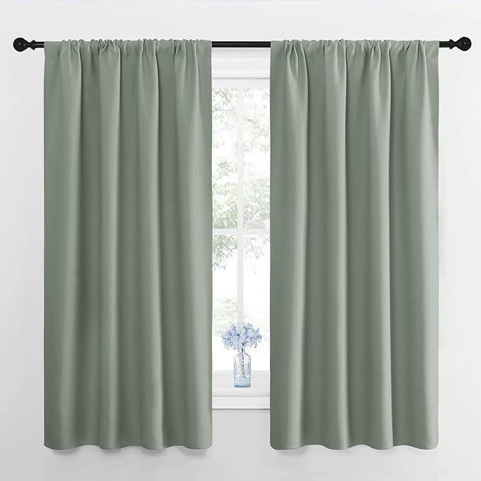 NICETOWN Window Curtains Blackout Drapes - Thermal Insulated Solid Rod Pocket Blackout Curtains/Draperies for Living Room (Greyish Green, One Pair, 42 by 63-Inch) by NICETOWN