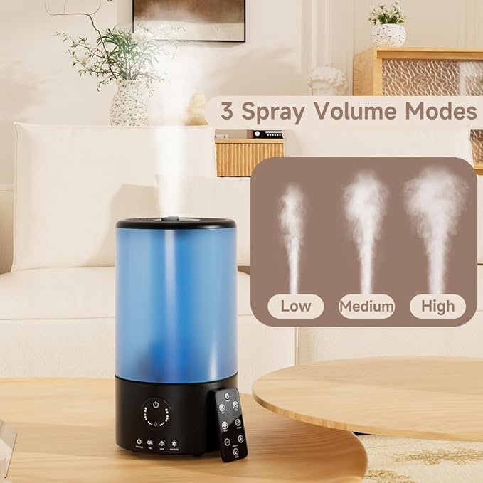 Humidifiers for Bedroom, 3.2L Quiet Ultrasonic Cool Mist Humidifier with 360° Nozzle, 18H Runtime, Timer (1/2/4/8H), Auto Shut-Off, 7-Color RGB Light, Adjustable Mist, for Home, Nursery & Plants - Image 7