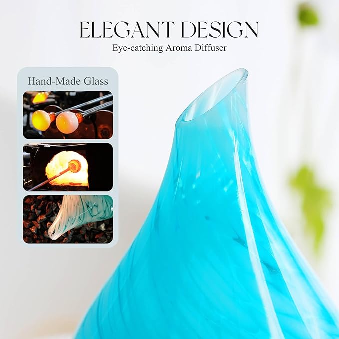 Porseme 280ml Essential Oil Diffuser Glass Color Changing Aroma Air Diffusers Aromatherapy Ultrasonic Cool Mist Humidifier 7 Running Hours Waterless Auto-off for Sleeping, Yoga, Office, Spa(Blue Wave) - Image 5
