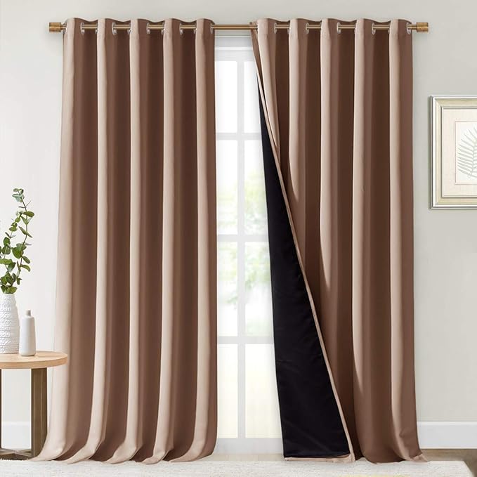 NICETOWN Extra Long Truly Blackout Drapes for Hall and Villa, 100% Blackout Window Curtain Panels with Black Lined for Night Shift Worker, 70-inch Width x 108-inch Length, Cappuccino, 2 Pieces - Image 2