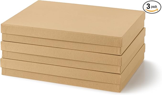 Soul & Lane Document Storage Boxes - Set of 3 (13.2" x 9.8" x 1.8"), Versatile Photo & Craft Organizer for Home Office, Stackable Cardboard Storage for Letters, Papers, Files & Memorabilia, Kraft by SoulLane