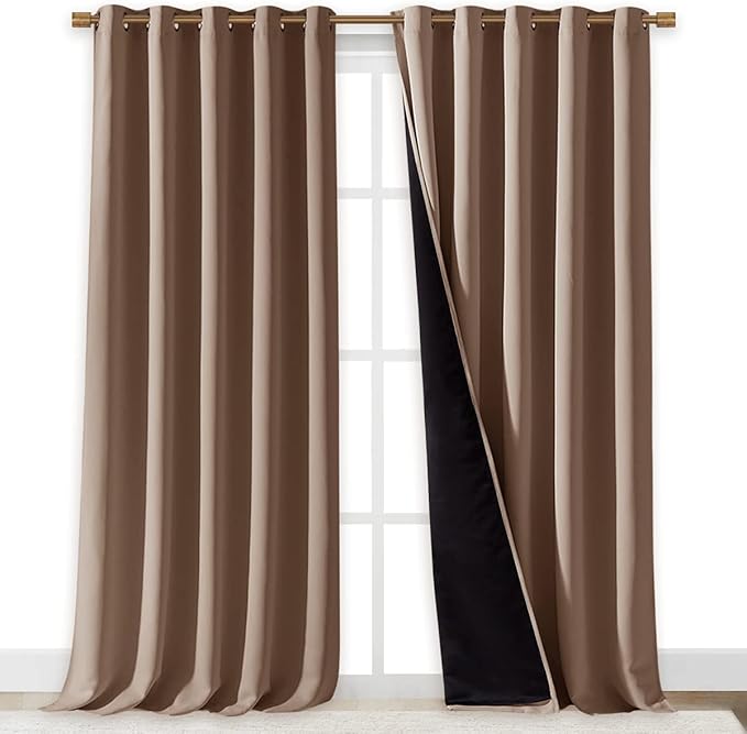 NICETOWN Warm Curtains for Winter, Complete Blackout Shades for Large Window Door, 100% Blackout Curtain Panels with Black Lined, 70 inches Width Each Panel, 95 inches Length, Cappuccino, 2 Pieces - Image 2