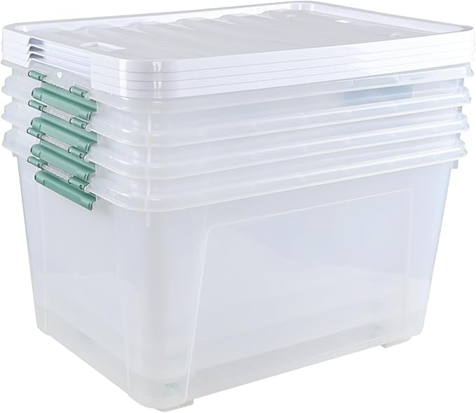 80 L Large Plastic Storage Bins with Lids, 4 Pack Wheeled Clear Storage tote with Latch Handle - Image 7