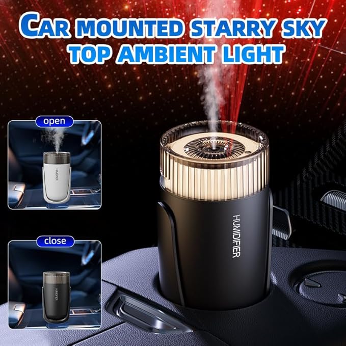 Humidifier with Starry Sky Projection, 360° Rotating Nozzle, Auto Shut-Off, USB-Powered (Black) - Image 5