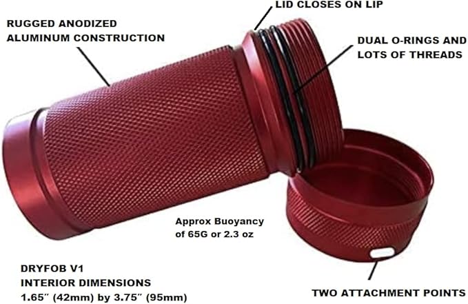 DRYFOB Waterproof PLB or Car Key Container, Case, Holder for Scuba Diving and Watersports, Rugged Aluminum, Rated to 1,200ft (365m) - Image 3