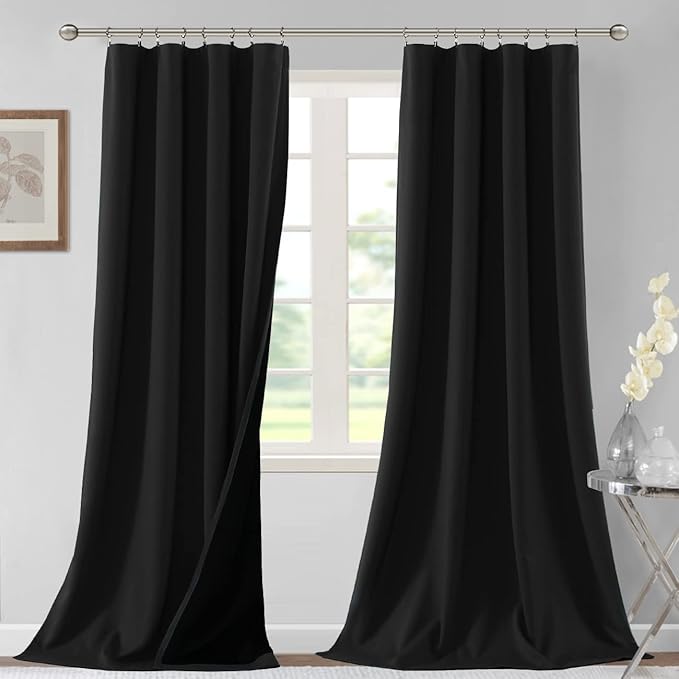H.VERSAILTEX 100% Blackout Curtains for Bedroom Thermal Insulated Blackout Curtains 96 Inches Long Rod Pocket Window Drapes for Living Room with Black Liner 2 Panels Set, Jet Black by HVERSAILTEX