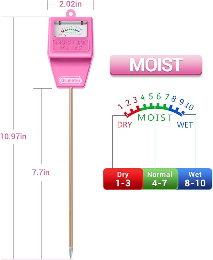 Soil Moisture Meter Tester for Plants, Hygrometer Moisture Sensor for Houseplants Indoor Outdoor Garden Lawn Use - Plant Water Meter Gauge Test Kit, No Battery Needed - Gardening Gifts, Pink - Image 4