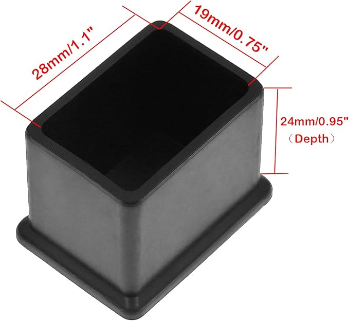 20Pcs Rectangle Rubber Furniture Leg Caps (3/4" x 1.18" / 20 x 30mm), Black Vinyl Flexible Chair Leg Floor Protectors for Patio Indoor Chair Table Bed - Image 2
