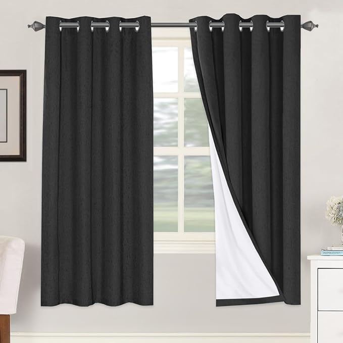 H.VERSAILTEX 100% Blackout Curtains for Bedroom Thermal Insulated Linen Textured Curtains Heat and Full Light Blocking Drapes Living Room Curtains 2 Panel Sets, Black, 52x72 Inch by HVERSAILTEX