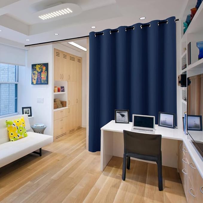 RYB HOME Privacy Room Partition Curtains Blackout Drapes Energy Efficient Odor Reducing Window Treatment for Dorm Studio City Loft Cubicle, 9 ft Tall x 10 ft Wide, Navy Blue, 1 Panel - Image 2