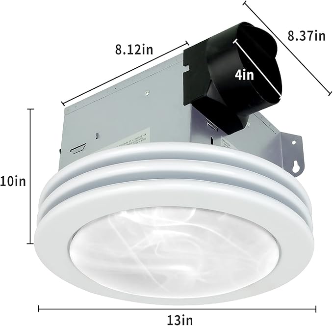 Akicon Ultra Quiet Bathroom Exhaust Fan with LED Light 80CFM 2.0 Sones Round Bathroom Ventilation Fan with Frosted Glass Cover Satin White Finish (Satin White) - Image 3