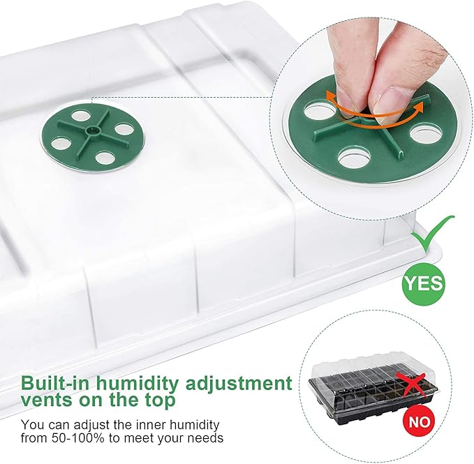 MIXC Seedling Trays Seed Starter Tray, 5-Pack Mini Propagator Plant Greenhouse Grow Kit with Humidity Vented Domes and Base for Seeds' Starting (40 Cells Per Tray, Total 200 Cells), Green - Image 6