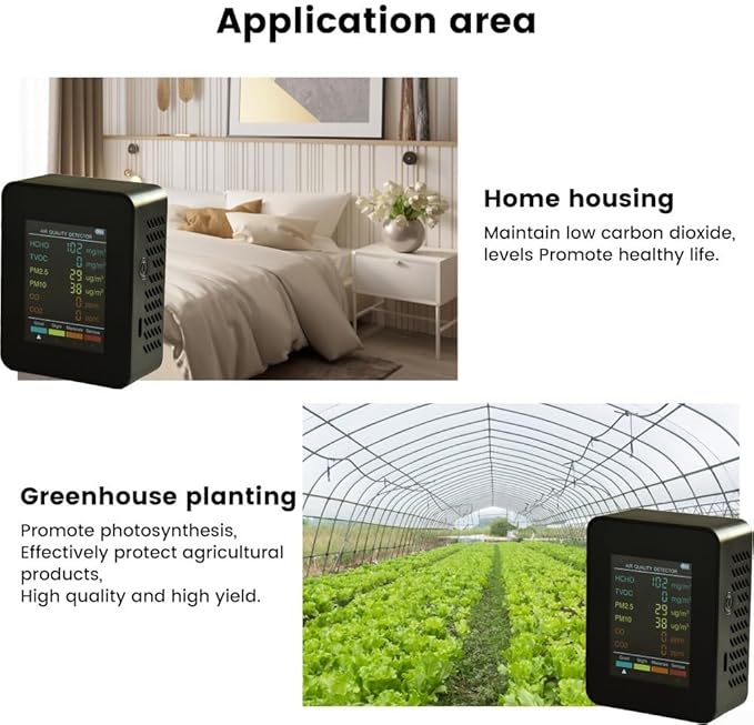 Air Quality Monitor, Multifunctional 6 in 1 C02 Detector PM2.5 PM10 HCHO TVOC Meter Air Quality Monitor, Test Indoor Pollution and Humidity Indoor - Image 6