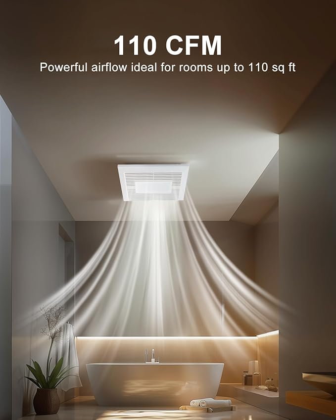 GROWNEER Bathroom Exhaust Fan with Light, 35W Exhaust Fan with Humidity Sensor-30%/60%/80% Adjustable, 110 CFM 1.0 Sone Bathroom Fan with Light, 600lm 2700K/4000K/5000K Adjustable, 7.68 x 9.25 inch - Image 3