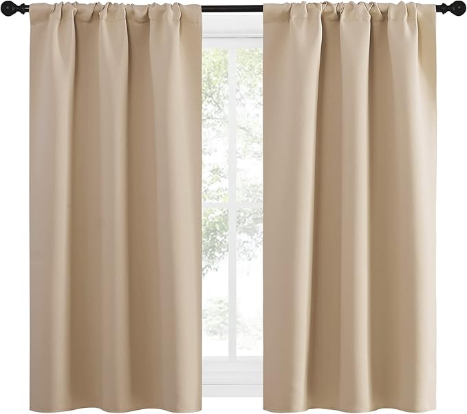 NICETOWN Blackout Room Darkening Curtains - Home Decoration Light & Noise Reducing Thermal Insulated Window Draperies with Rod Pocket Top (Biscotti Beige, 2 Panels, 34 inches Wide x 54 inches Long) - Image 2