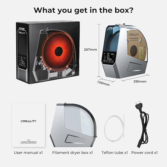 CREALITY Space Pi Filament Dryer – 360° Hot-Air Circulation, Fast Heating, 3.7'' LCD Touch Screen, One Key Set Filament Dehydrator & Storage Box for 1.75/2.85mm PLA, PETG, ABS, Nylon, PA, TPU - Image 7