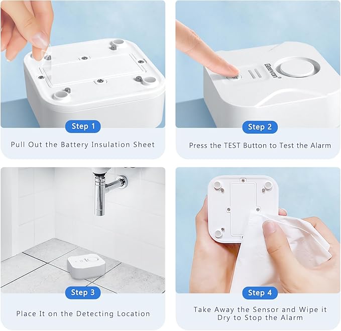 Geevon 10 Pack Water Leak Detectors for Home, 100dB Loud Water Alarm Sensor Leak Detection with Drip Alert for Basements, Laundry Rooms, Kitchen, IP56 Waterproof(Battery Included) - Image 8