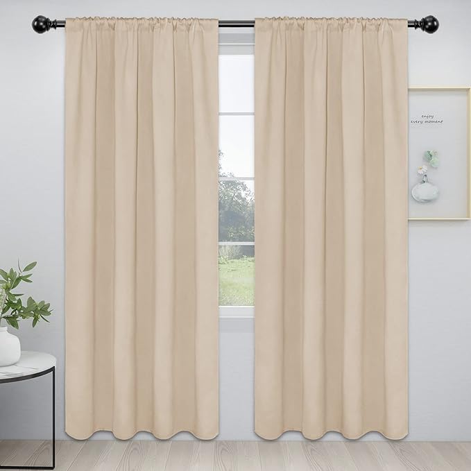 Easy-Going Rod Pocket Blackout Curtains for Bedroom, Room Darkening Window Curtains for Living Room, Thermal Insulated Noise Reduction Solid Window Drapes, 2 Panels(52x84 in, Beige) by Easy-Going