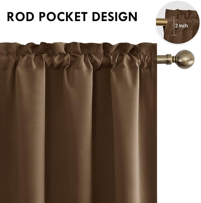 DWCN Blackout Curtains for Bedroom - Thermal Insulated Privacy Energy Saving Rod Pocket Drapes for Living Room, W 38 x L 63 Inch, Brown, Set of 2 - Image 4