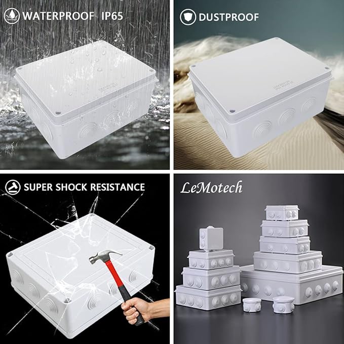LeMotech Junction Box, ABS Plastic IP65 Waterproof and Dustproof, Universal Electrical Enclosure, Outdoor and Indoor Project Box, 10" x 7.9" x 4.7", White - Image 8