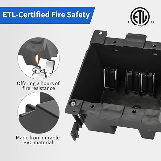 Fire-Rated 2-Gang PVC Black Electrical Box, 25 Cubic Inch – ETL Listed, Black Electrical Outlet Boxes 2-Hour Fireproof for Home Improvement (10-Pack) - Image 6