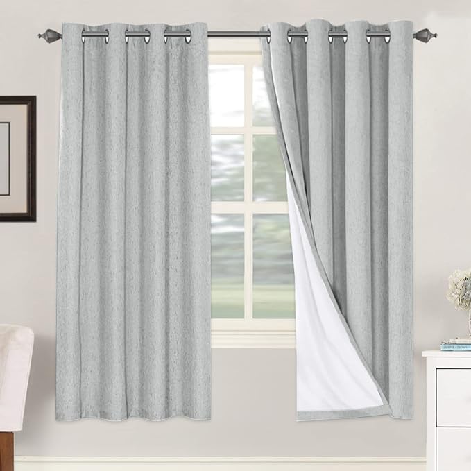 H.VERSAILTEX 100% Blackout Curtains for Bedroom Thermal Insulated Linen Textured Curtains Heat and Full Light Blocking Drapes Living Room Curtains 2 Panel Sets, Glacier Gray, 52x72 Inch by HVERSAILTEX