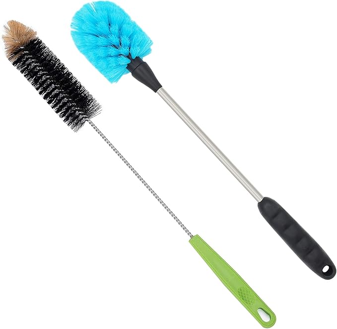 Long Bottle Brush, 17 in Bendable Cleaner Brushes for Cleaning Neck Beer Bottles, Wine, Baby Bottles, Water Bottles, Tumblers, Flask, Bird Feeder, Vase, Pipes and Brewing Supplies Black + Blue/2Pack by Haomaomao