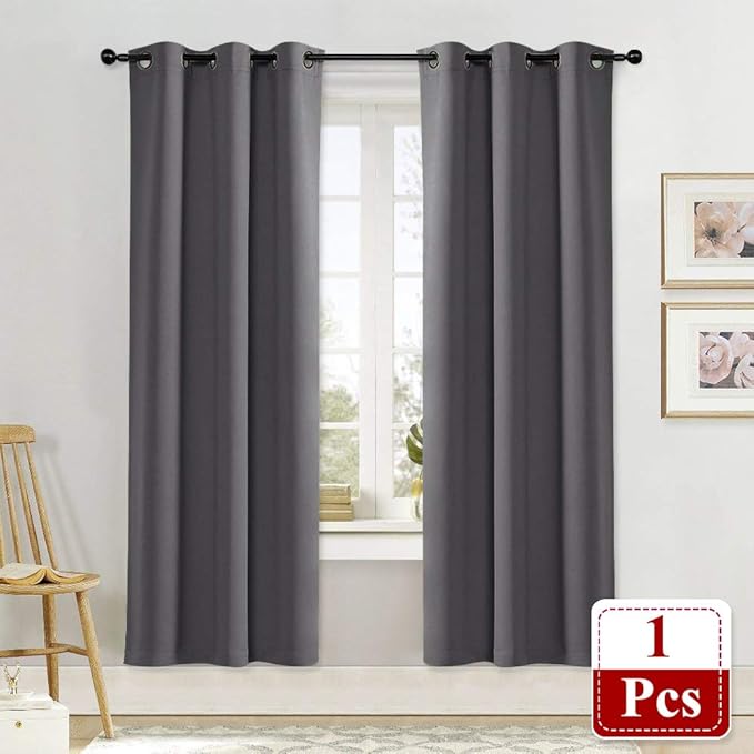 NICETOWN Blackout Curtain Blind for Bedroom Thermal Insulated Grommet Blackout Room Darkening Drape/Drapery (Single Panel, W42 x L72 inches, Grey/Gray) - Image 2