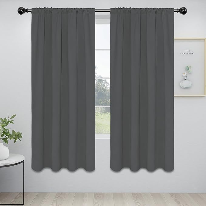 Easy-Going Rod Pocket Blackout Curtains for Bedroom, Room Darkening Window Curtains for Living Room, Thermal Insulated Noise Reduction Solid Window Drapes, 2 Panels(42x72 in, Grey) by Easy-Going