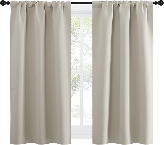 NICETOWN Blackout Curtains for Living Curtains, Room Darkening Window Curtain Panels, Easy-Care Solid Thermal Insulated Draperies/Drapes for Daughter Room (Natural, 2 Panels, 34 by 54) - Image 2