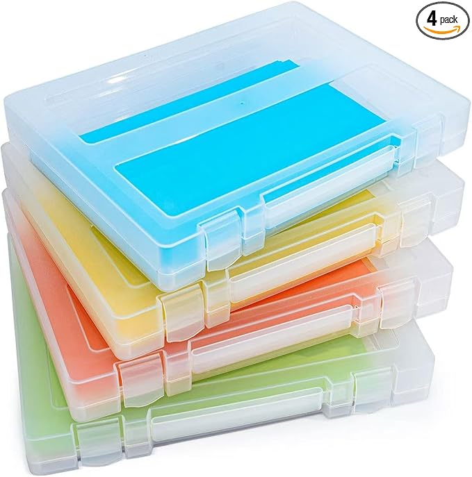 4 Pack Large A4 Paper document Box, Arts Supply Storage Organizer Box Scrapbook Storage Box Crafts Organization Boad Game Storage,Thick Plastic Scrapbook Storage Box for 8.5" x 11" Letter by Mickiewicz