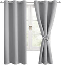 Hiasan Blackout Curtains for Bedroom, 38 x 63 Inches Length - Thermal Insulated & Light Blocking Window Curtains for Living Room, 2 Drape Panels Sewn with Tiebacks, Silver Grey by Hiasan