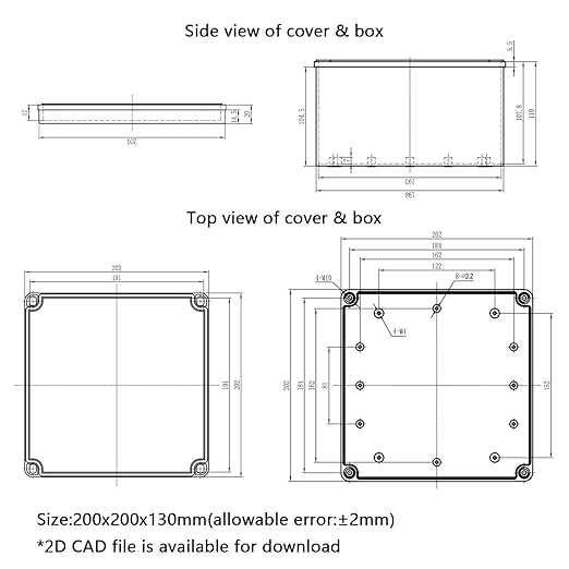 Junction Box，7.9"x 7.9"x 5.1" Outdoor Electrical Box with Mounting Plate, IP67 Dustproof Waterproof ABS Plastic Project Box, DIY Electrical Enclosure Gray (200x 200x 130 mm) - Image 8