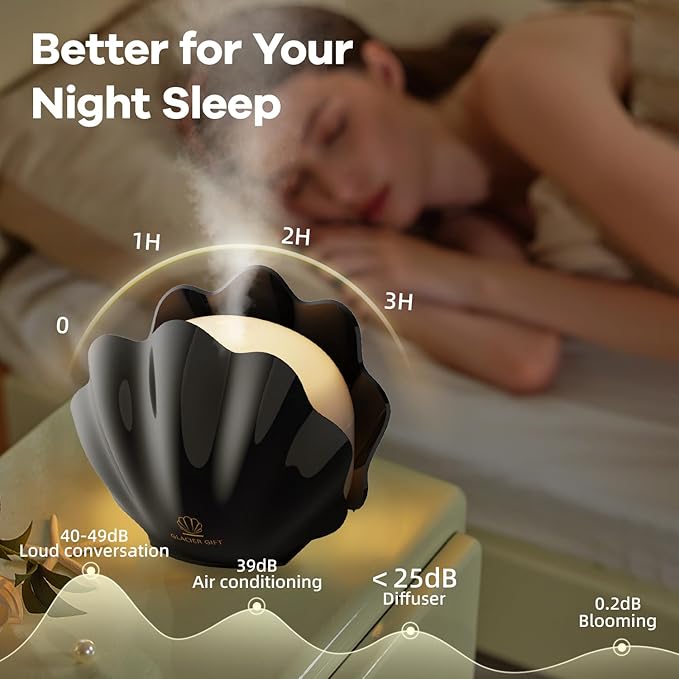 Essential Oil Diffuser 260ML, Shell Aroma Diffuser with Remote Control Humidifier with 7 Colors LED Night Light for Bedroom Home Relaxation (Black) - Image 4