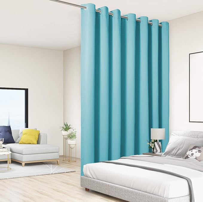 BONZER Extra Wide Room Divider Curtain Total Privacy Wall Noise Reducing Blackout Curtains for Apartment, Studio, 96L x 150W Inch (8L x 12.5W ft), 1 Panel, Teal by Bonzer