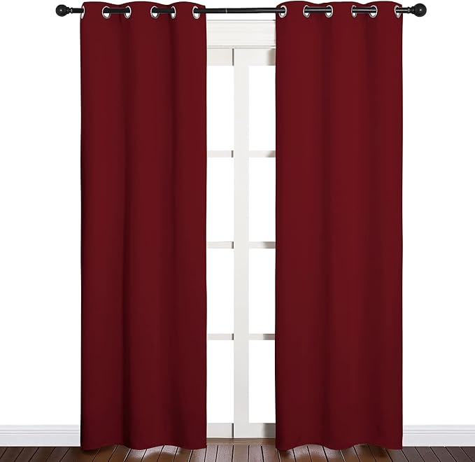 NICETOWN Christmas Burgundy Bedroom Curtains Blackout Draperies, Christmas Decorations Thermal Insulated Solid Grommet Top Blackout Drapes for Cafe (One Pair, 34 x 84-inch) - Image 2