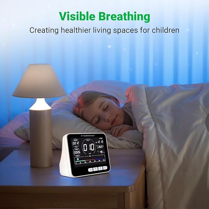 14 in 1 Air Quality Monitor Indoor with Beep Alarm, 6 AQI Air Quality Detector with PM1.0|PM2.5|PM10|HCHO|TVOC|AQI|Temperature|Humidity|Time for Home, Hotel, Office, Car, Battery Powered Air Monitor - Image 5