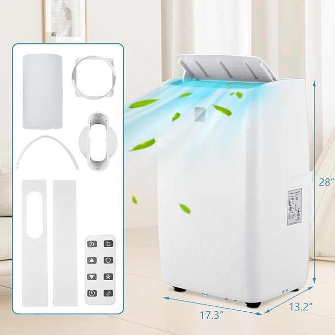 14,000 BTU Portable AC Unit– 4-in-1 Portable Air Conditioner with Cooling, Dehumidifier, Fan & Sleep Mode for Rooms Up to 700 Sq.Ft, Remote Control, LED Display, 24H Timer, White-3033 - Image 4