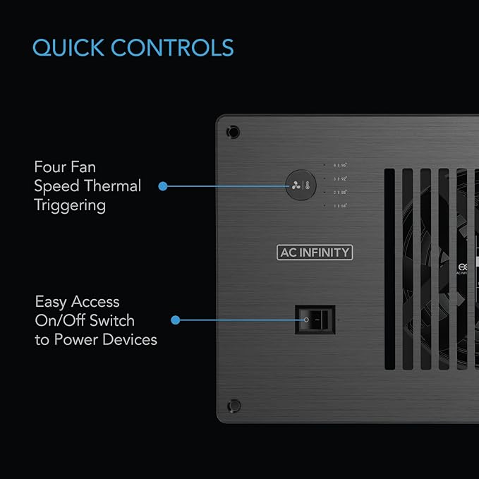 AC Infinity AIRPLATE P7, Quiet Cooling Cabinet Fan System with Power Outlets and USB Ports, Intelligent Thermal Triggering, for Home Theaters, Entertainment Centers, and AV Cabinets - Image 3