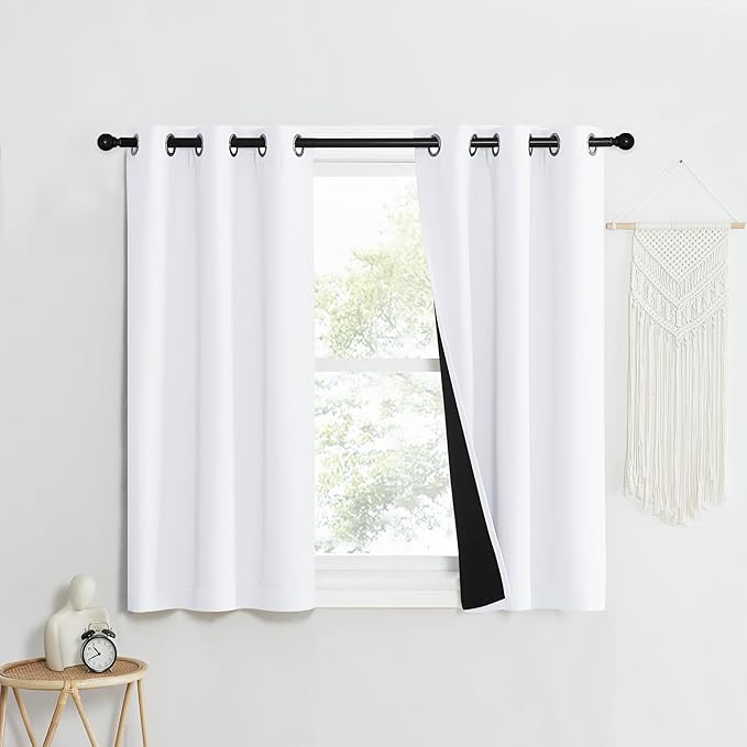 NICETOWN Pure White 100% Blackout Lined Curtains, 1 Pair, 37" Width x 50" Length Each Panel, 2 Thick Layers Narrow Wide Window Treatment Panels Thermal Insulated Drapes for Kitchen Small Window - Image 2