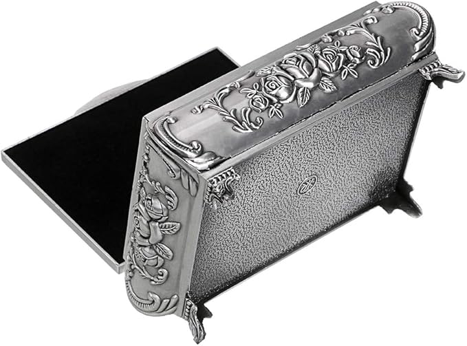 Hipiwe Vintage Metal Jewelry Box Small Trinket Jewelry Storage box For Rings Earrings Necklace Treasure Chest Organizer Antique jewelry Keepsake gift Box Case for Women (Medium) - Image 9