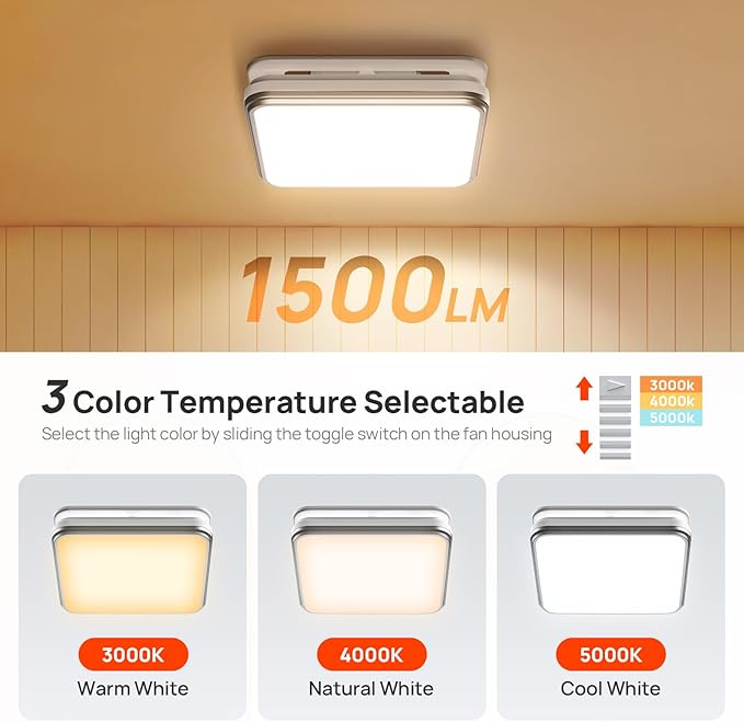 Consciot Bathroom Exhaust Fan with Light, 110/160 CFM Adjustable, 0.8/1.0 Sone, suitable for mounting hole 11.39 x 10.42 inches, Bath Ventilation Fan with 1500Lm LED Light 3CCT Selectable & Nightlight - Image 5