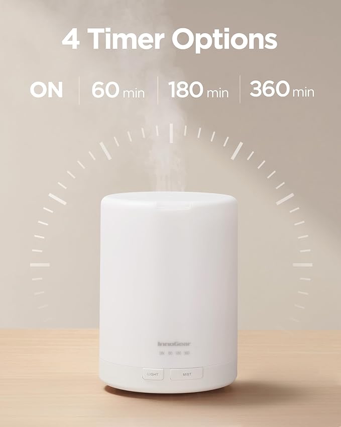 InnoGear 300ML Essential Oil Diffuser, Premium 5-in-1 Ultrasonic Aromatherapy Diffusers Scent Humidifier Aroma Diffuser Vaporizer Auto-Off Timer for Room Office Home, Basic White, Medium - Image 2