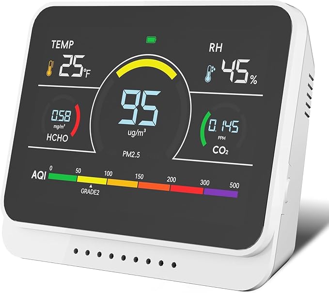 13 in 1 Air Quality Monitor Indoor, PM1/PM2.5/PM10/CO2/Formaldehyde/Temp/Humidity and 6AQI Tester with Beep Alarm, Portable & Easy to Use, Highly Accurate Air Quality Meter for Home, School, Office by Xoopon