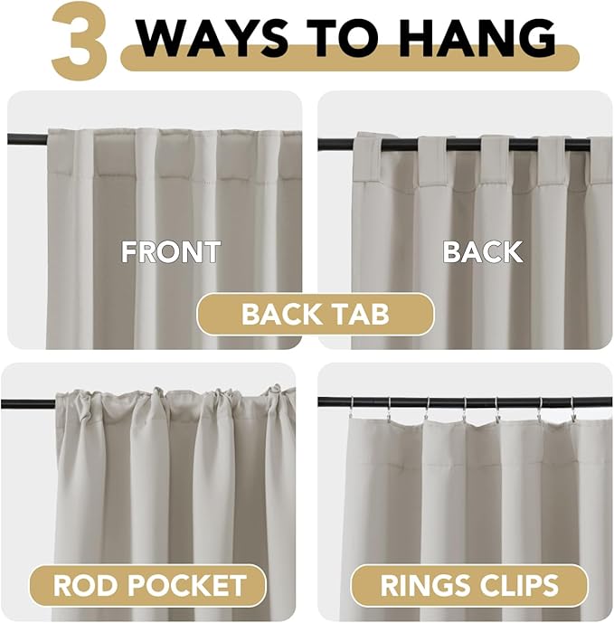 H.VERSAILTEX Blackout Curtains Thermal Insulated Window Treatment Panels Room Darkening Blackout Drapes for Living Room Back Tab/Rod Pocket Bedroom Draperies, 52 x 72 Inch, Stone, 2 Panels - Image 4