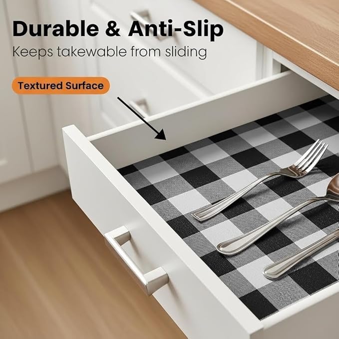 Coavas Extra Grip Thickened Shelf and Drawer Liner - Non-Adhesive Non-Slip Waterproof Mats for Kitchen Cabinets, Drawers, Shelves, Dresser & Cupboard, Easy Cut DIY (Black Stripe, 12IN x 20FT) - Image 2